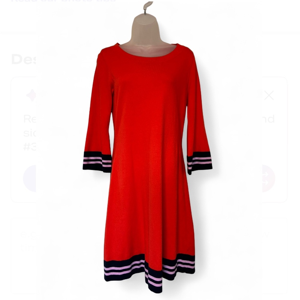 Boden Midi Red Dress with Striped Details Size 8